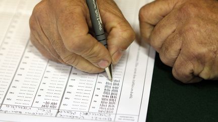 Pointage des voix &agrave; la mairie de&nbsp;Guargual&eacute; (Corse-du-Sud), le 22 mars 2015, au premier tour des d&eacute;partementales.&nbsp; (PASCAL POCHARD-CASABIANCA / AFP)