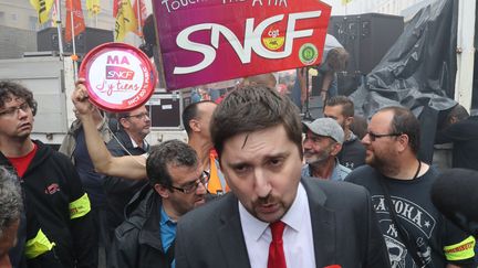 Laurent Brun, secrétaire national de la CGT Cheminots, le 29 mai 2018, à Paris. (JACQUES DEMARTHON / AFP)