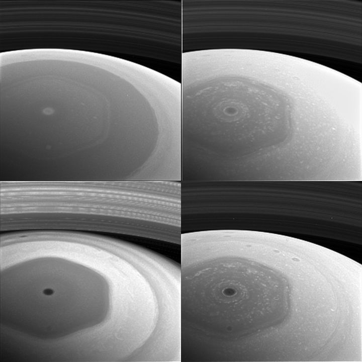 Photos de la tempête au au pôle Nord de Saturne prises par la sonde Cassini le 2 décembre 2016. (NASA / JPL-CALTECH / SPACE SCIENCE INSTITUTE)