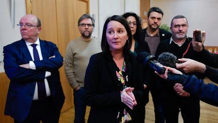 Johanna Rolland, maire sortante de Nantes (Loire-Atlantique), s'exprime sur le premier tour des élections municipales, le 15 mars 2020.&nbsp; (FRANCK DUBRAY / MAXPPP)