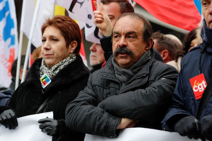 Philippe Martinez lors d'une manifestation contre la réforme des retraites, le 5 décembre 2019, à Paris. (THOMAS SAMSON / AFP)