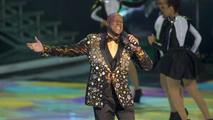 Le chanteur dominicain Johnny Ventura sur scène lors des "Soberano Awards" à Saint-Domingue, le 18 mars 2014 (ERIKA SANTELICES / AFP)