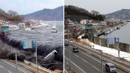 Le 11 mars, un tremblement de terre… 
 

et un tsunami frappent le Japon
 
 
La  vague déferle sur la centrale de Fuskuhima-Daiichi (AFP/Toshifumi Kitamura)