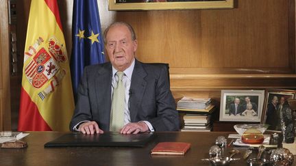 Le roi d'Espagne Juan Carlos a confirm&eacute;, dans un message t&eacute;l&eacute;vis&eacute; le 2 juin 2014, qu'il abdiquait en faveur de son fils, le prince Felipe. (  MAXPPP)