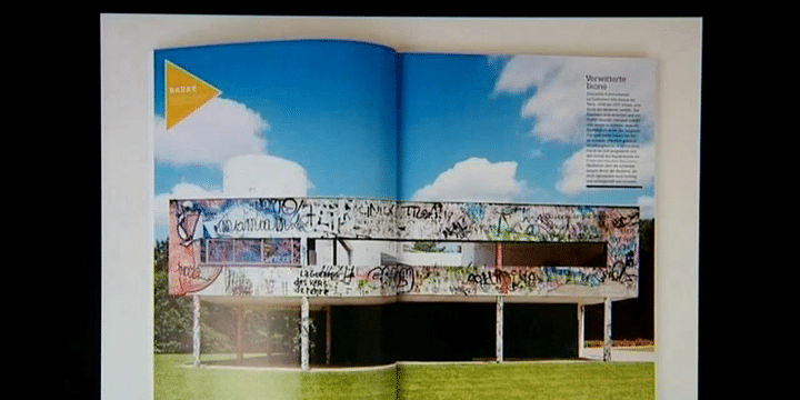 La Villa Savoye de Le Corbusier taguée dans un photomontage de Xavier Delaury  
 (France 3 Culturebox)