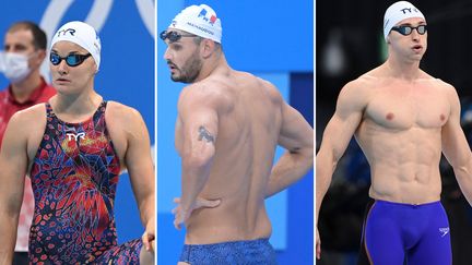 Mélanie Henique, Florent Manaudou et Maxime Grousset (de gauche à droite) peuvent encore remporter une médaille individuelle à Tokyo. (AFP)