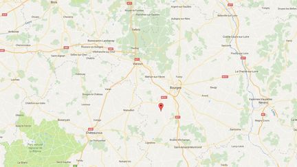 Capture d'écran de Google maps pointant Lunery (Cher) où un enfant de 7 ans a tiré sur son petit frère de 4 ans avec une fusil de chasse, le 6 janvier 2017. (GOOGLE MAPS)