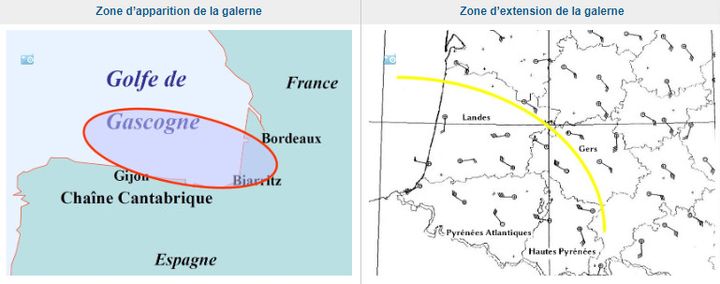 Zones d'apparition et d'extension de la galerne. (METEO FRANCE)