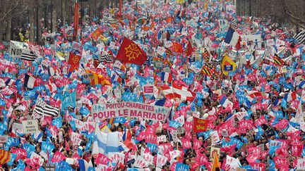 Manifestation contre le mariage pour tous &agrave; Paris, le 24 mars 2013. (PIERRE ANDRIEU / AFP)