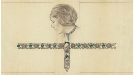 Exposition Le bijou dessiné : dessin d’un collier et de son porté, Vers 1920, Archives Van Cleef &amp; Arpels&nbsp; (Van Cleef & Arpels SA)