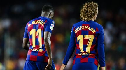 Les Barcelonais Ousmane Dembélé et Antoine Griezmann, le 24 septembre 2019 à Barcelone (Espagne). (XAVIER BONILLA / NURPHOTO / AFP)