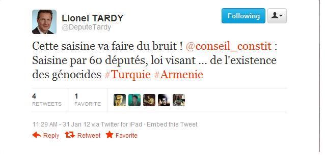 Lionel Tardy s'est réjouit de la saisine sur son compte Twitter (Capture d'écran)