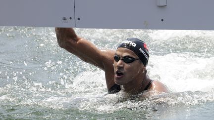 Le Tunisien Oussama Mellouli à l'arrivée du 10km en eau libre