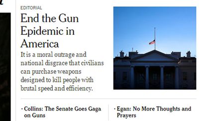 &nbsp; (Le New York Times s'engage contre "l'épidémie des armes à feu" © Capture d'écran)