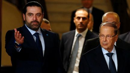 Saad Hariri et Michel Aoun lors d'une rencontre à Beyrouth, le 20 octobre 2016 avant l'élection présidentielle. (REUTERS/Mohamed Azakir)