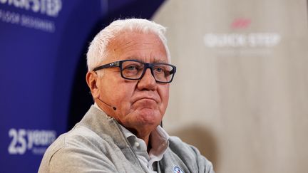 Le patron de l'équipe Soudal-Quick Step Patrick Lefevere, à Wielsbeke (Belgique), le 31 mars 2023. (KURT DESPLENTER / BELGA via AFP)