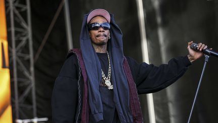 Le rappeur Wiz Khalifa, à Long Beach (États-Unis), le 17 février 2024. (CHRISTOPHER VICTORIO / SIPA)