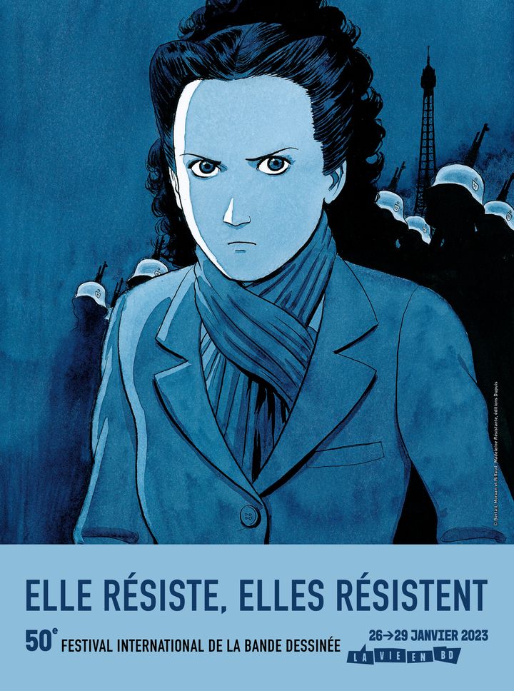 Affiche de l'exposition "Elle résiste, elles résistent", Festival de bande dessinée d'Angoulême, du 26 au 29 janvier 2023 (FIBD 2023)