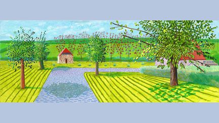 David Hockney, "The Entrance" 2019, Acrylique sur 2 panneaux (91,4 x 121,9 cm chacun)&nbsp;91,4 x 243,8 cm (© David Hockney, Crédit photo : Richard Schmidt, Courtesy Galerie Lelong & Co. Paris)