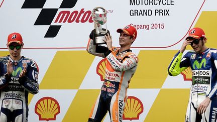 Le pilote espagnol Dani Pedrosa vainqueur en Malaysie devant Jorge Lorenzo et Valentino Rossi