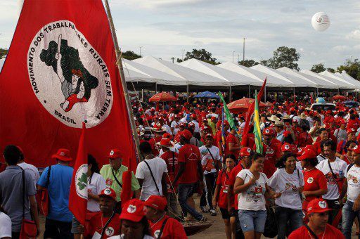 Brasilia, le 10 février 2014. Les paysans sans-terre tiennent leur Congrès national qui coïncide avec le 30e anniversaire du mouvement. (AFP PHOTO / Beto BARATA)