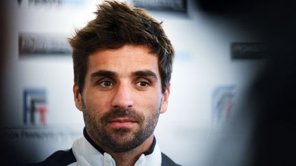 Le capitaine de l'&eacute;quipe de France de tennis,&nbsp;Arnaud Cl&eacute;ment, participe &agrave; une conf&eacute;rence de presse quelques jours avant la finale de la Coupe Davis, le 14 novembre 2014, &agrave; Bordeaux (Gironde). (NICOLAS TUCAT / AFP)