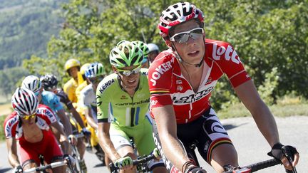 Stig Broeckx, cycliste belge de l'équipe Lotto, au premier plan, pendant le critérium du Dauphiné lors de l'étape Sisteron - La Mure, le 12 juin 2014. (KRISTOF VAN ACCOM / GETTY IMAGES EUROPE)