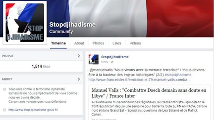 La page Facebook "Stop djihadisme" a été lancée le 31 décembre 2015 par le gouvernement pour lutter contre l'embrigadement par l'Etat islamique sur internet. (STOPJIHADISME / FACEBOOK)