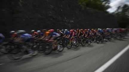 Le peloton lors de la 7e étape du Tour de France féminin, entre Champagnole et Le Grand-Bornand, le 17 août 2024. (photo d'illustration). (JULIEN DE ROSA / AFP)