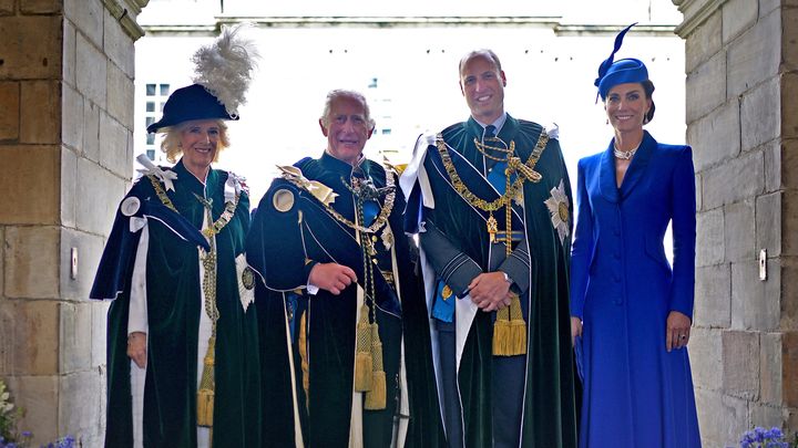 La reine Camilla, le roi Charles III, le prince William et son épouse Kate lors de célébrations à Edimbourg, en Ecosse (Royaume-Uni), le 5 juillet 2023. (YUI MOK / AFP)