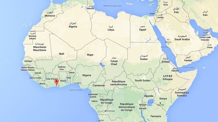 Capture d'écran d'une carte pointant Grand-Bassam, une station balnéaire à l'est d'Abidjan (Côte-d'Ivoire), où a éclaté une fusillade le 13 mars 2016. (GOOGLE MAPS)