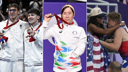 Les frères Alex et Kylian Portal, Zakia Khudadadi, Tara Davis-Woodhall et Hunter Woodhall aux Jeux paralympiques de Paris 2024. (AFP)