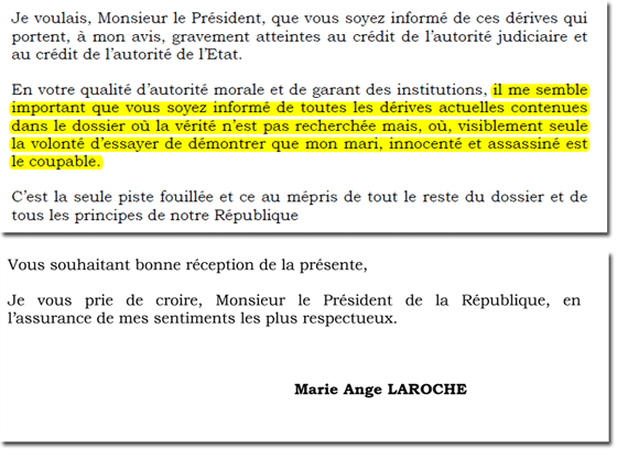 Extrait du courrier adressé par Marie-Ange Laroche au président Macron. (DR)