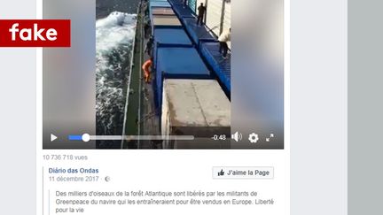 Capture d'écran de la vidéo montrant le soi-disant lâcher d'oiseaux de Greenpeace. (CAPTURE D'ECRAN/FACEBOOK)