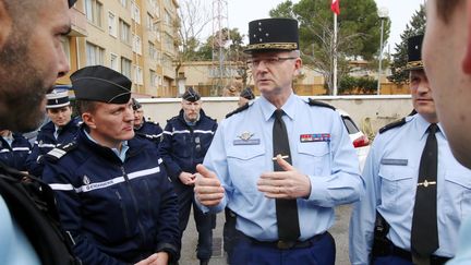 Le général Richard Lizurey à la gendarmerie de Carcassonne, le 25 mars 218. (MAXPPP)