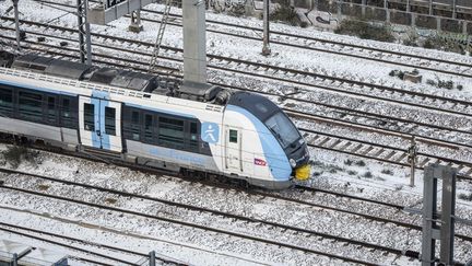 Les voies ferrées sous la neige à Paris, le 10 février 2021. (HUGO PASSARELLO LUNA / HANS LUCAS / AFP)