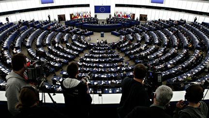 Une séance plénière du Parlement européen, le 14 février 2017 à Strasbourg. (ALEXANDROS MICHAILIDIS / SOOC / AFP)