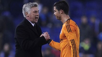 L'entraîneur du Real Madrid, Carlo Ancelotti et son joueur Cristiano Ronaldo