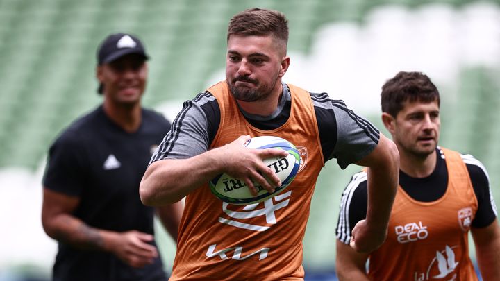 Gregory Alldriit à l'entraînement avant la finale de Champions Cup, à l'Aviva Stadium de Dublin, le 19 mai 2023. (ANNE-CHRISTINE POUJOULAT / AFP)