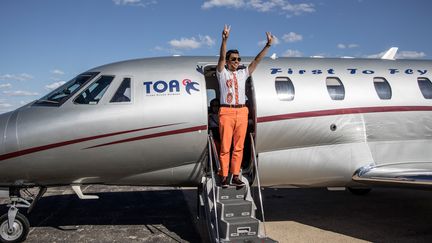 Le candidat à l'élection présidentielle&nbsp;Andry Rajoelina, à&nbsp;Tuléar, le 4 novembre 2018. (MARCO LONGARI / AFP)