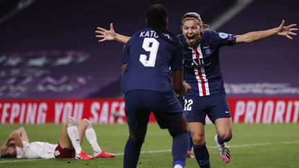 La Parisienne Signe Bruun après son but en quarts de finale de Ligue des Champions contre Arsenal. (CLIVE BRUNSKILL / POOL)