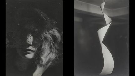 A gauche, Raoul Ubac, Agui au miroir au tain endommagé, 1933 - A droite, Man Ray, Sculpture en tôle, 1919
 (A gauche © Adagp Paris, 2011 - A droite © Man Ray Trust / Adagp Paris, 2011)