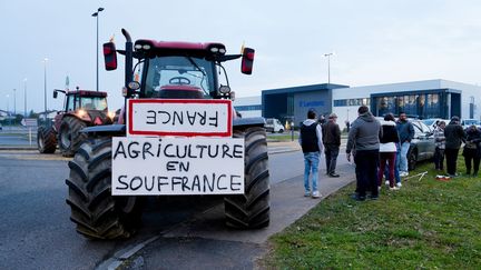 Des agriculteurs manifestent le 2 février 2024 à Oloron-Sainte-Marie (Pyrénées-Atlantiques). (LAURENT FERRIERE / HANS LUCAS)