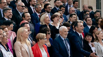 Les députés du Rassemblement National lors de la rentrée des parlementaires, le 10 juillet 2024. (ALEXIS SCIARD / MAXPPP)