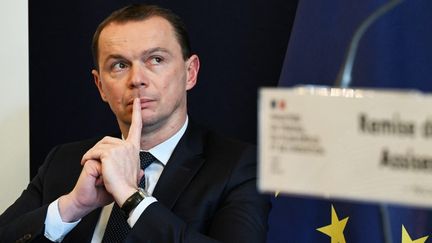 Le ministre du Travail, Olivier Dussopt, le 24 avril 2023, à Paris. (ALAIN JOCARD / AFP)