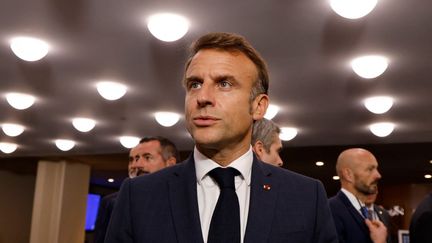 Le président de la République, Emmanuel Macron, à son arrivée à la 79e Assemblée générale des Nations unies à New York (États-Unis), le 24 septembre 2024. (LUDOVIC MARIN / AFP)