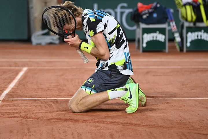 Andrey Rublev lors du premier tour. (ANNE-CHRISTINE POUJOULAT / AFP)