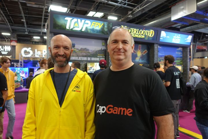 Jérome Dupire, président de Cap Game et Stephane Laurent, responsable de Cap Game Testing, le 2 novembre 2022, à la Paris Games Week. (Louise Le Borgne)