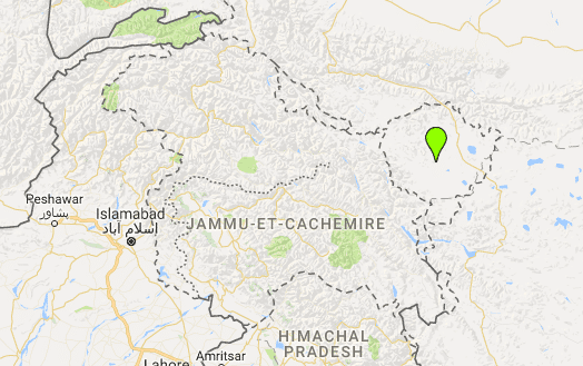 L'Aksai Chin dans l'sst du Cachemire est occupé par la Chine (point vert) (Geopolis)