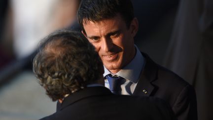 Le Premier ministre, Manuel Valls, avec Michel Platini, lors de la finale de la Ligue des champions, le 6 juin 2015 &agrave; Berlin (Allemagne). (ODD ANDERSEN / AFP)